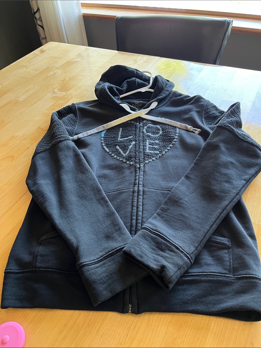 LOVE Embroidered Hooded Zip-Up Sweatshirt - Black
